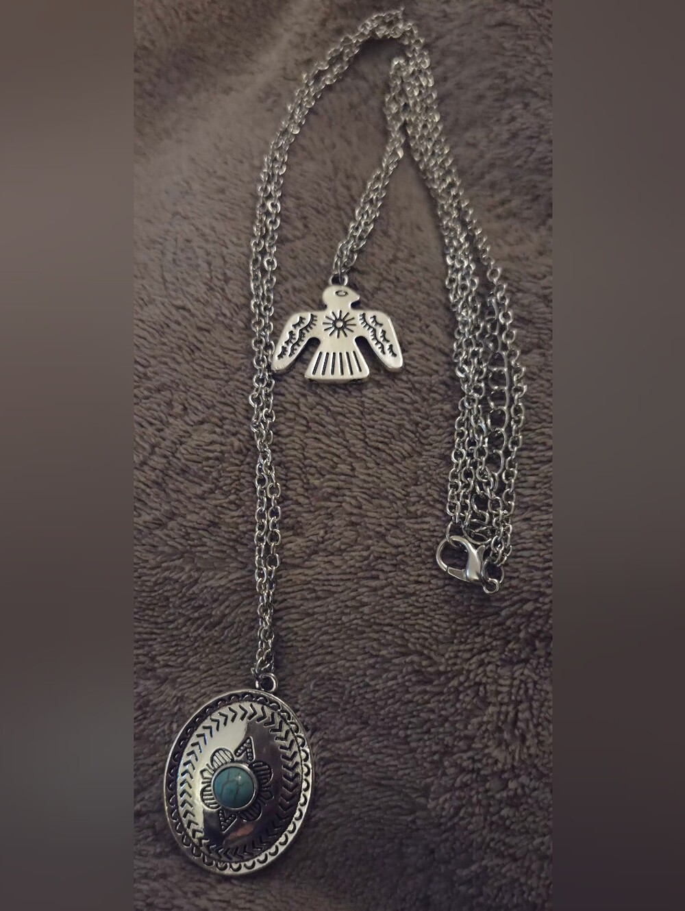 Double Strand Tunderbird & Western Style Medallion Necklace